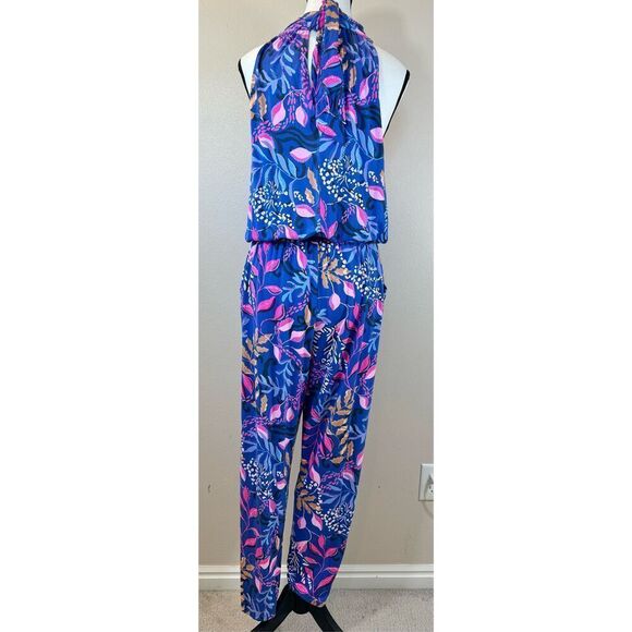 NWOT Lilly Pulitzer Neck Tie Wyota Borealis Blue Pant One Piece Jumpsuit Romper - Picture 6 of 16
